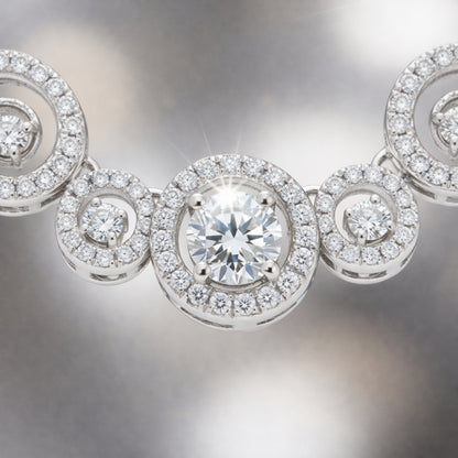 Detailed close up of the center halo stone highlighting the brilliance of the cubic zirconia setting.