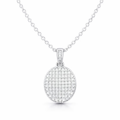 Front facing studio view of the round pavé cubic zirconia pendant emphasizing the dense stone arrangement.